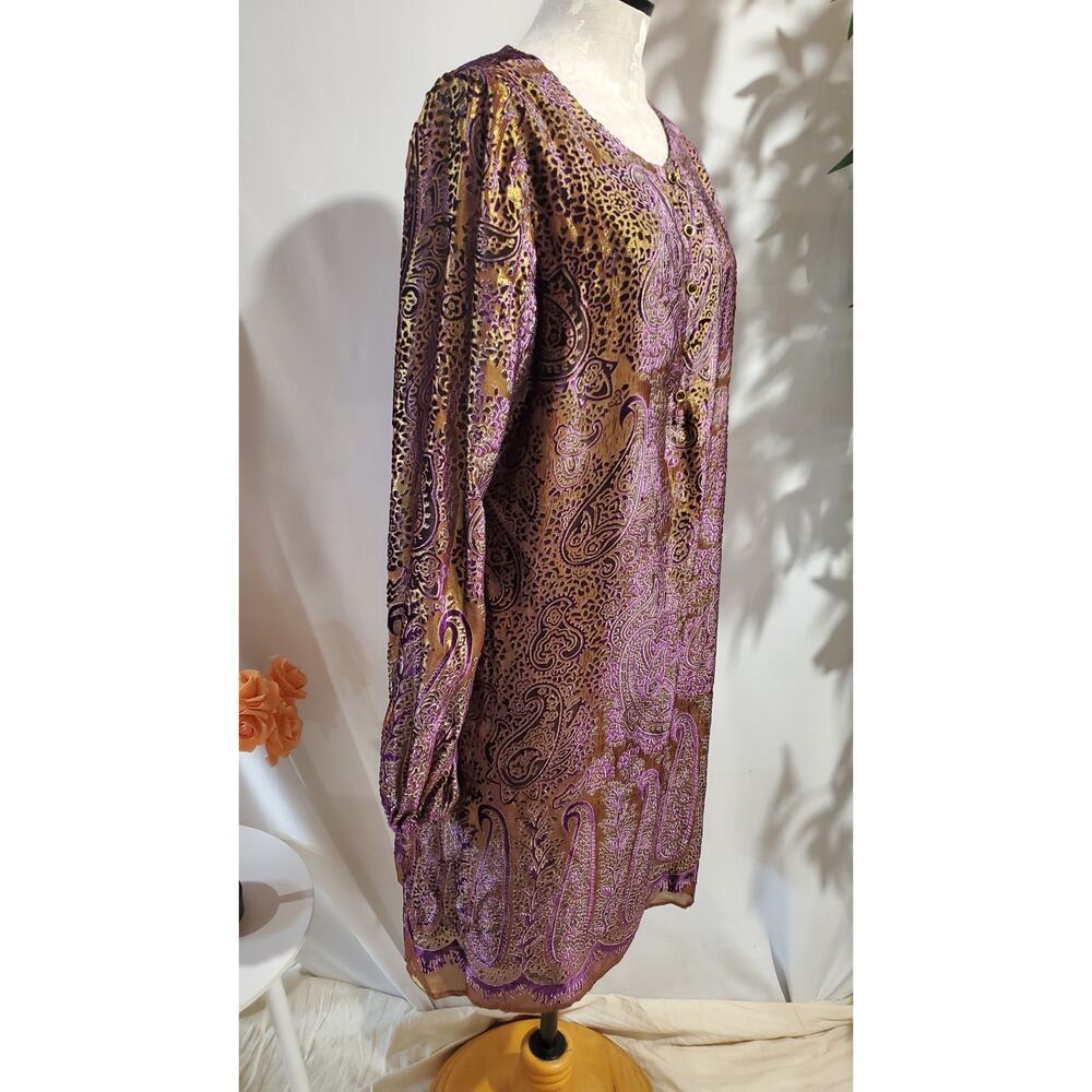 Vtg Chetta B Sherrie Bloom Peter Noviello Silk Flocked Velvet Paisley Dress 14 - Picture 4 of 14